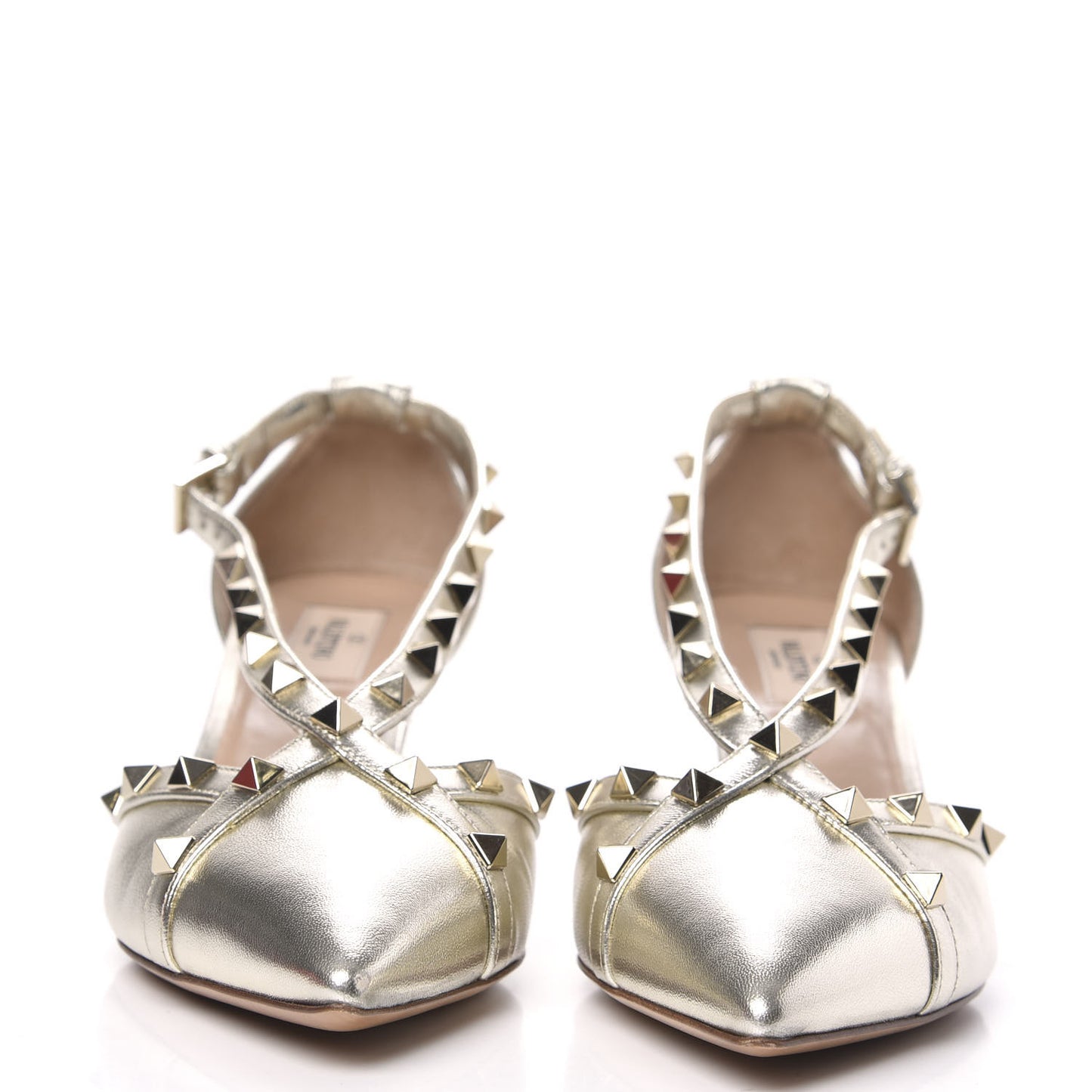 Metallic Nappa Rockstud Cross Strap D'Orsay 55mm Pumps 39.5 Platino