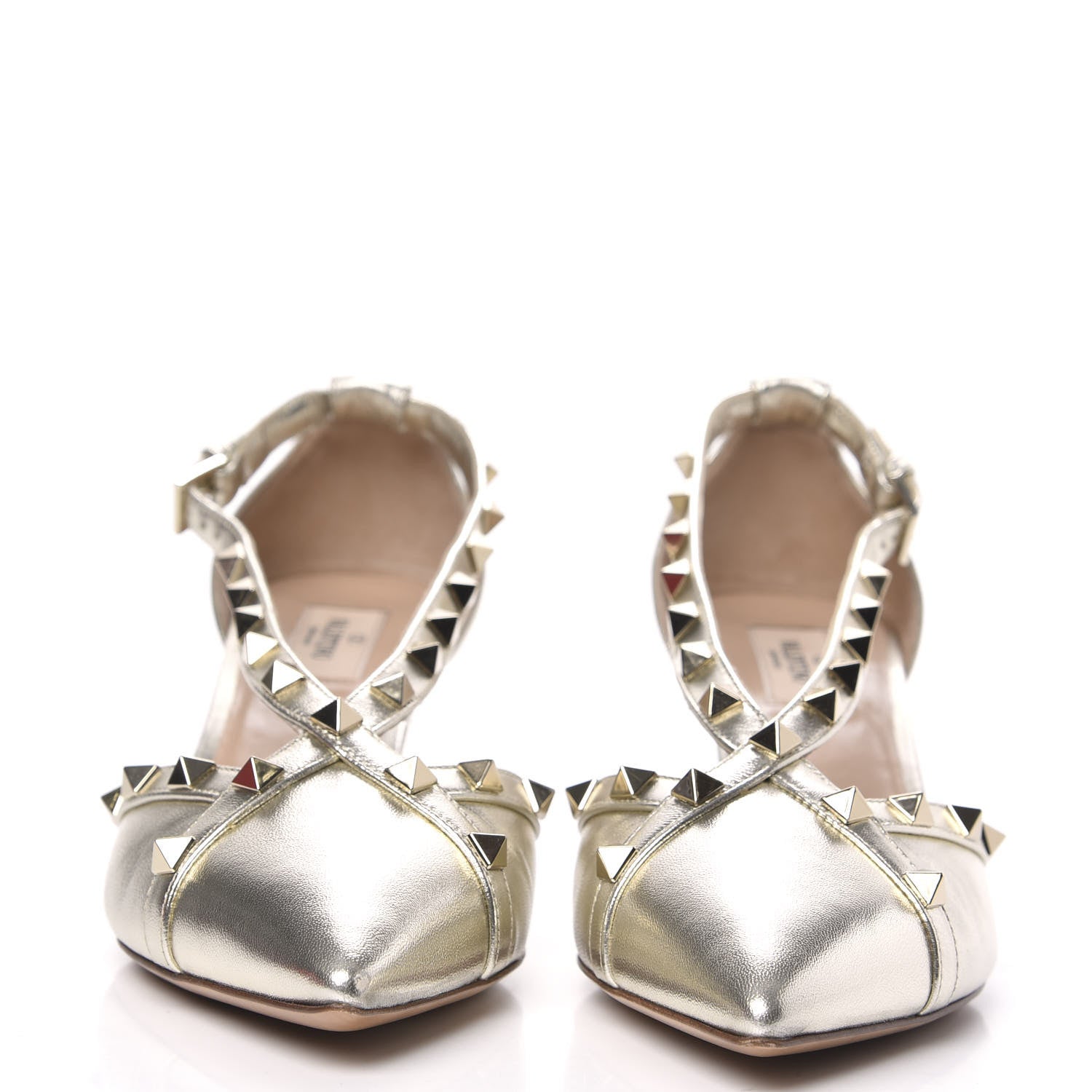 Valentino Garavani Metallic Nappa Rockstud Cross Strap D'Orsay 55mm Pumps 39.5 Platino 2 of 8