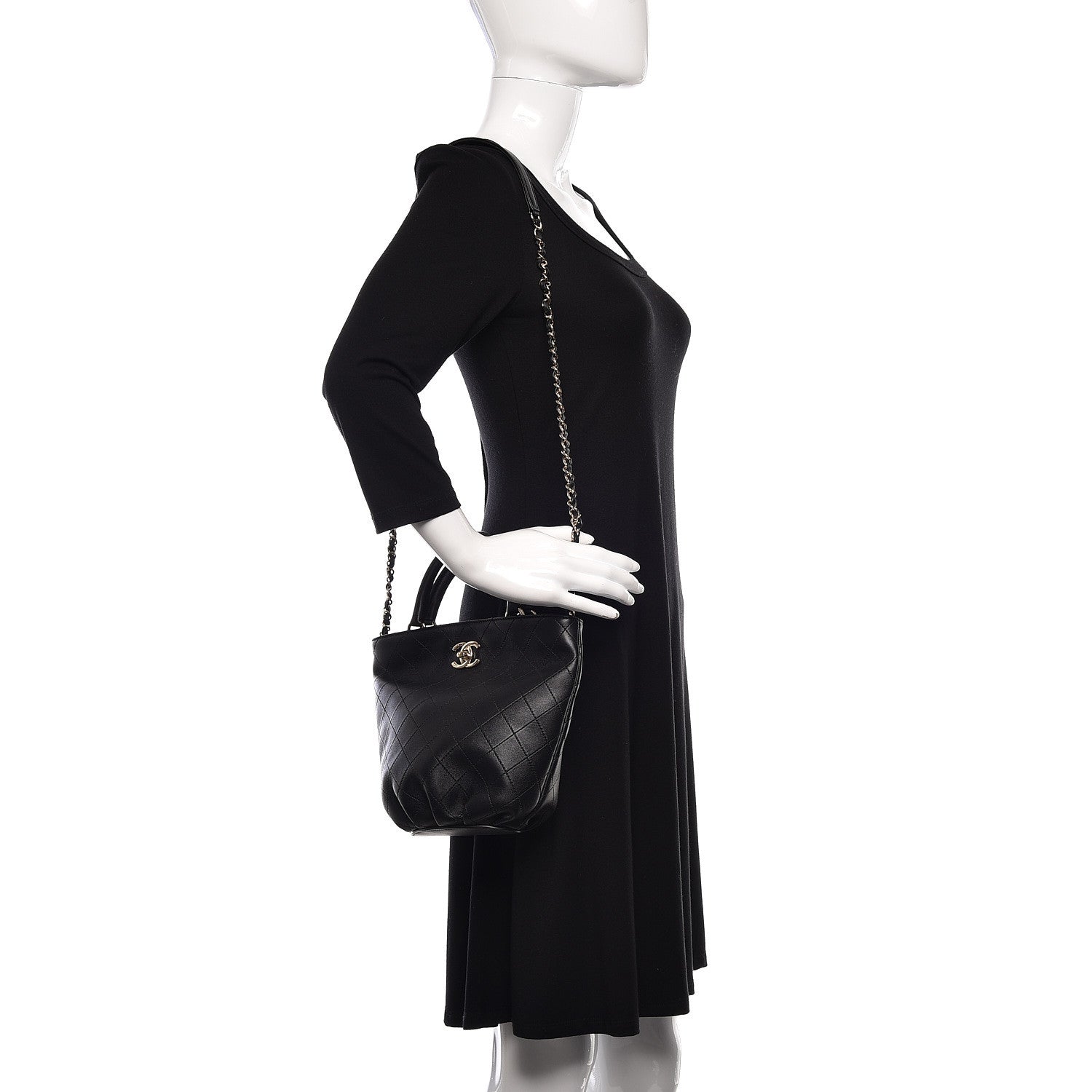 Chanel Lambskin Stitched Small Shopping Tote Black 2 of 10