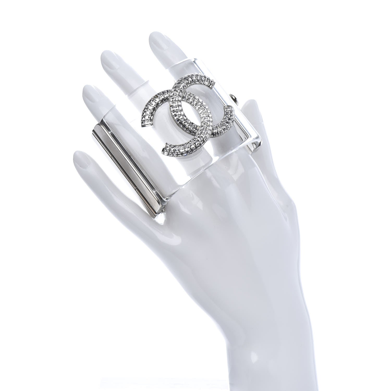 Chanel Lucite Baguette Crystal CC Cuff Transparent Silver 2 of 6