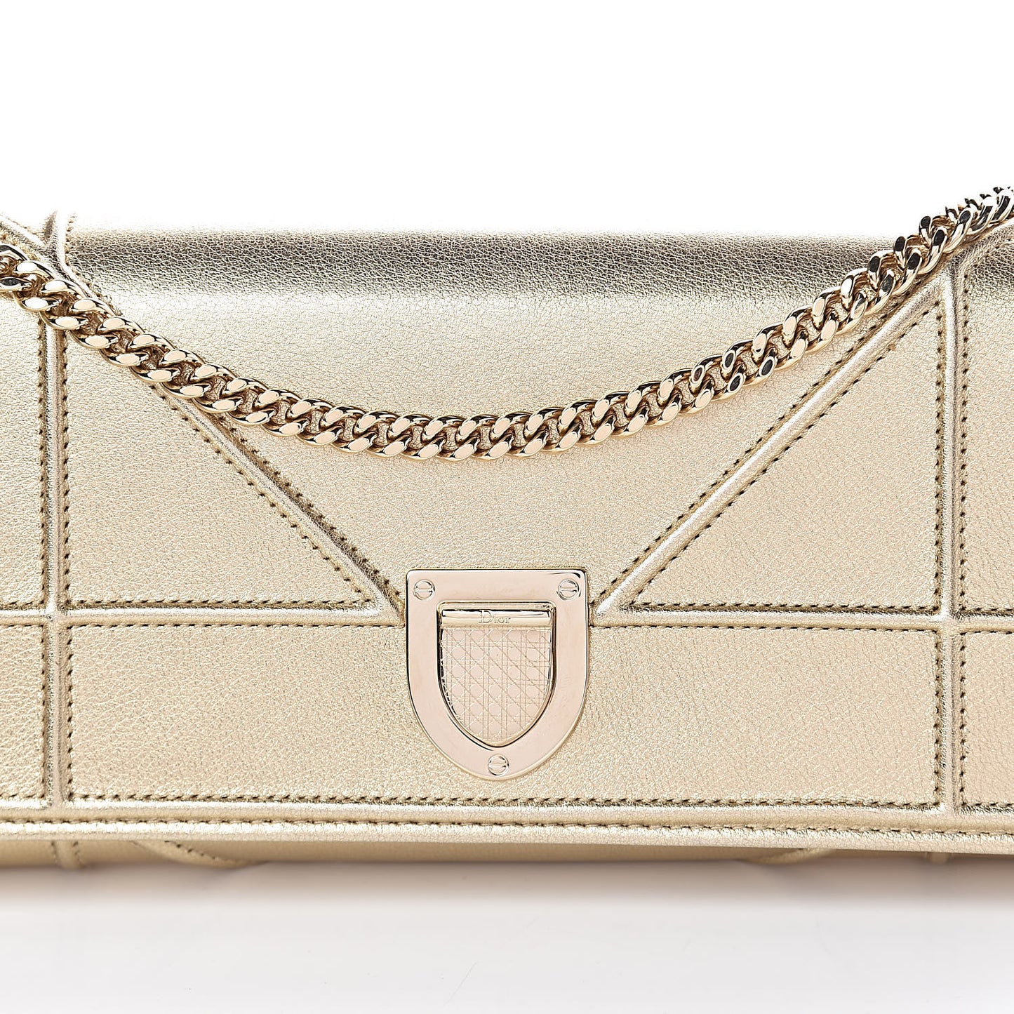 Metallic Calfskin Large Diorama Croisiere Chain Wallet Light Gold
