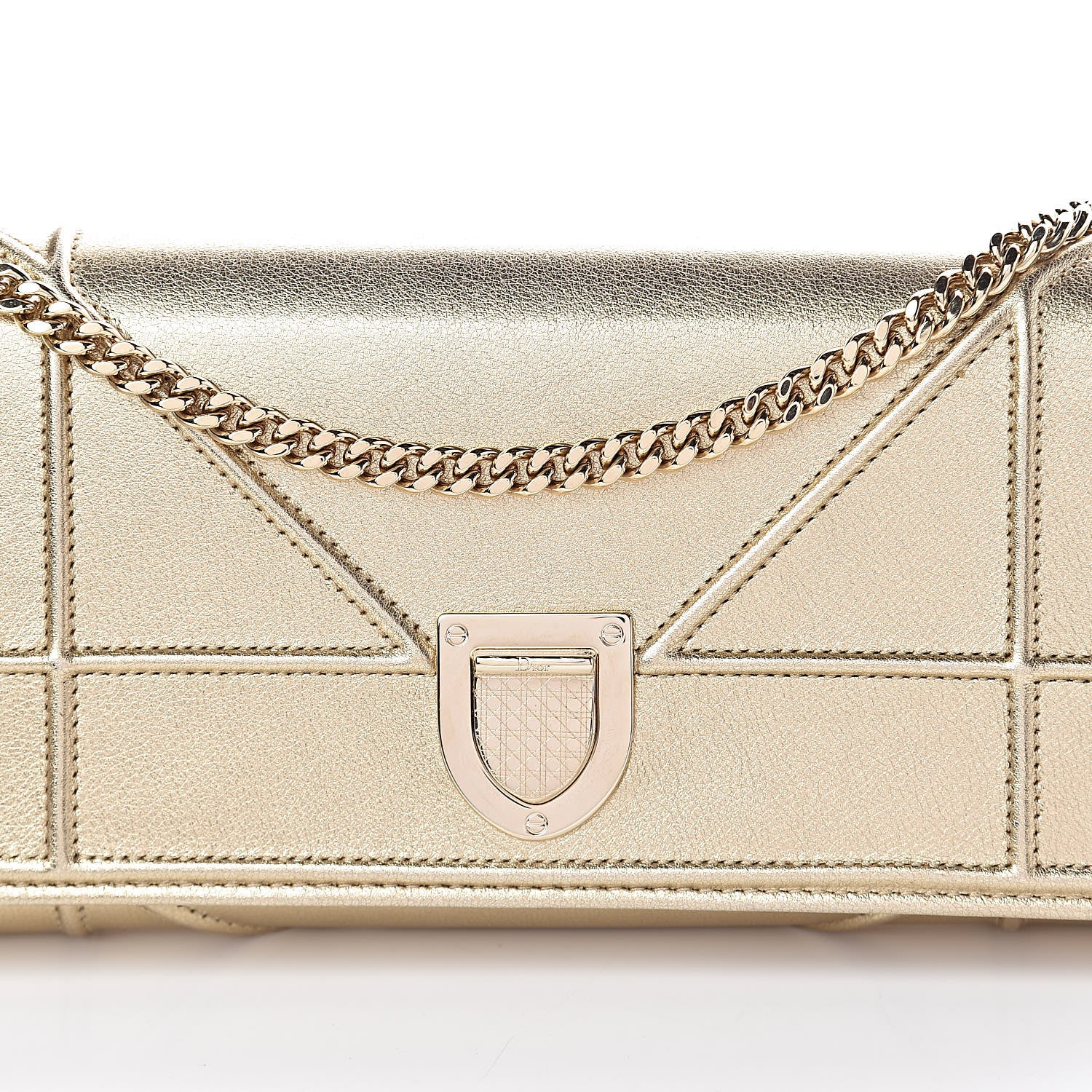 Christian Dior Metallic Calfskin Large Diorama Croisiere Chain Wallet Light Gold 8 of 10