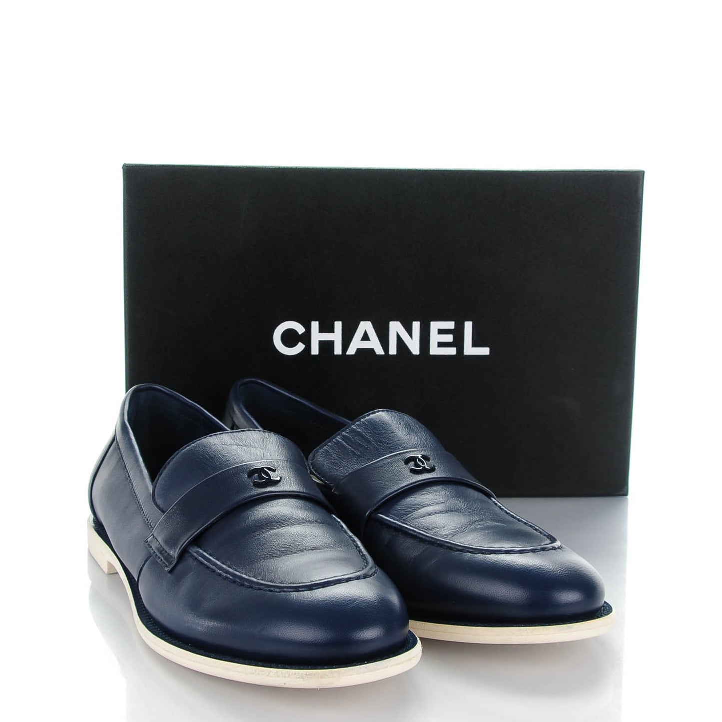 Lambskin CC Mocassin Loafers 40 Navy