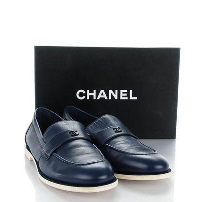 Chanel Lambskin CC Mocassin Loafers 40 Navy 9 of 9
