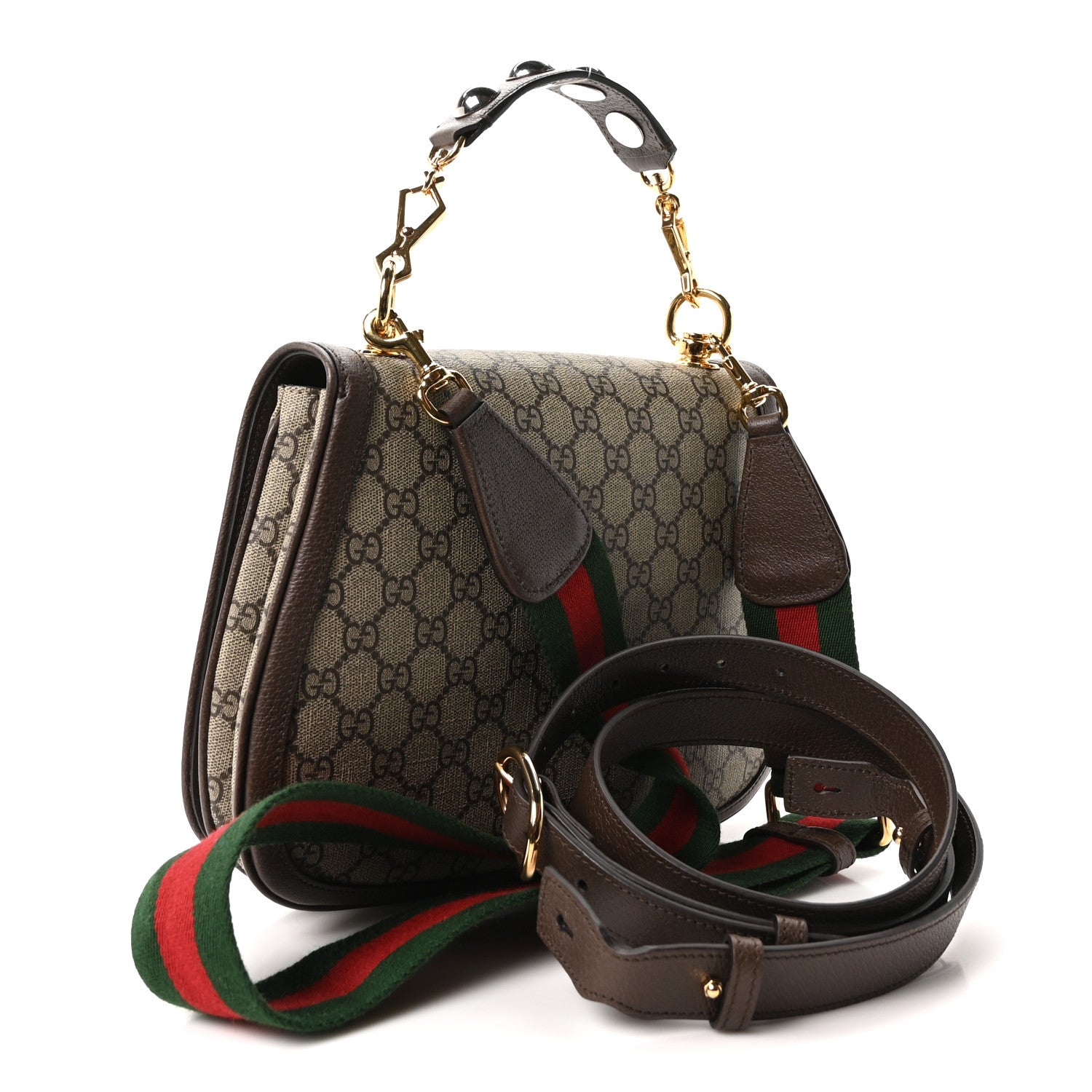 Gucci GG Supreme Monogram Textured Dollar Calfskin Web Medium Blondie Shoulder Flap Bag Beige Ebony New Acero 3 of 10