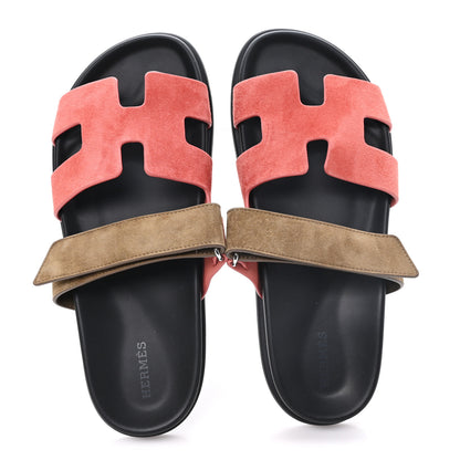 Hermes Suede Goatskin Womens Chypre Sandals 40 Rouge Tomette Terre Ambree 2 of 9