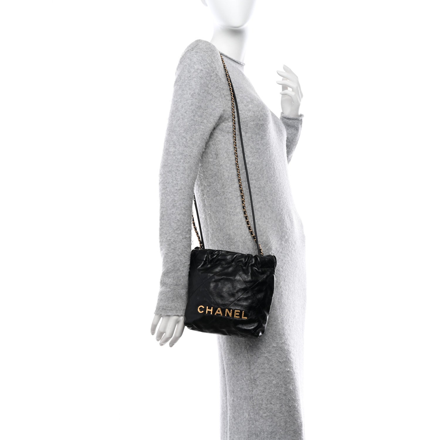 Chanel Shiny Crumpled Calfskin Quilted Pearl Mini Chanel 22 Black 2 of 10