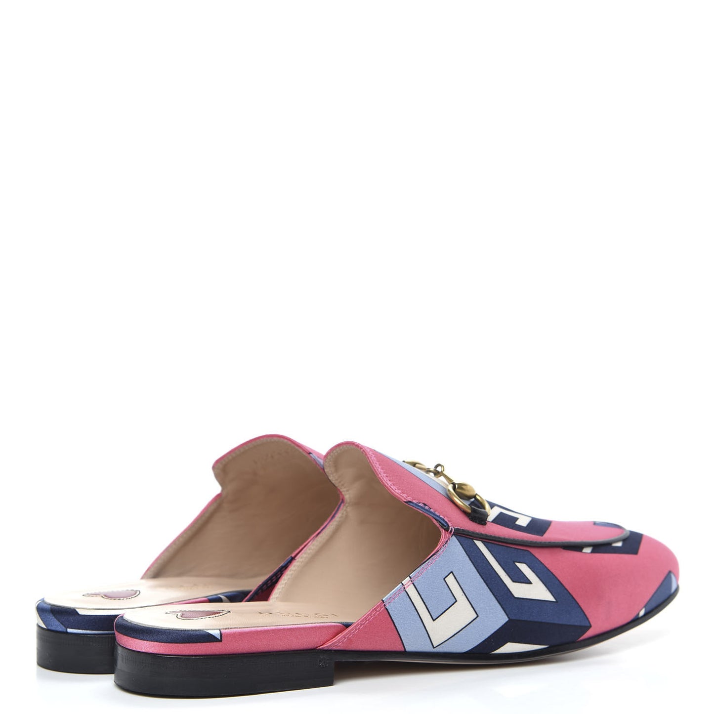 Satin GG Wallpaper Womens Princetown Slippers 36 Pink Flamboyant Blue Black