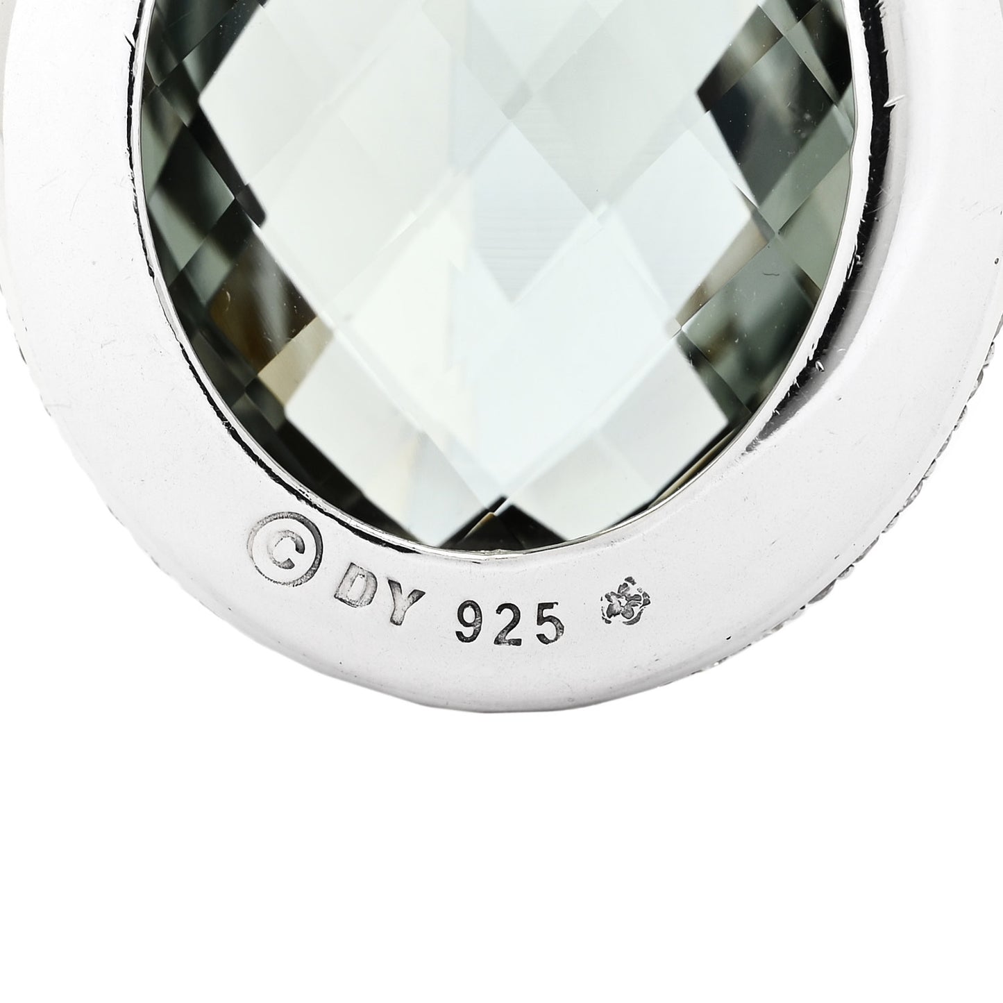 Sterling Silver Diamond Prasiolite 23mm Cerise Pendant