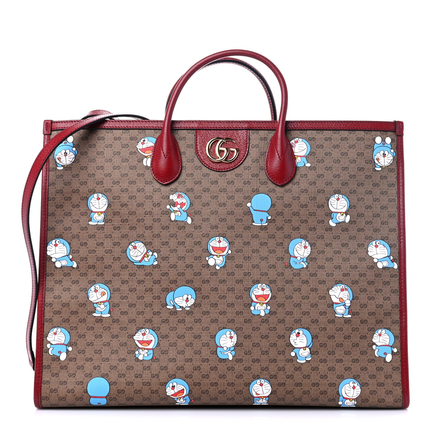 Gucci X DORAEMON Mini Vintage GG Supreme Monogram Large Tote Bag Beige Cherry Red 1 of 9
