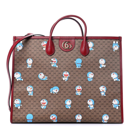 Gucci X DORAEMON Mini Vintage GG Supreme Monogram Large Tote Bag Beige Cherry Red 1 of 9