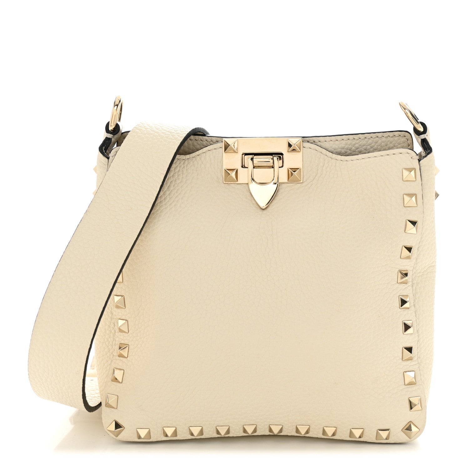 Valentino Garavani Pebbled Calfskin Mini Rockstud Flip-Lock Messenger Bag Light Ivory 1 of 10