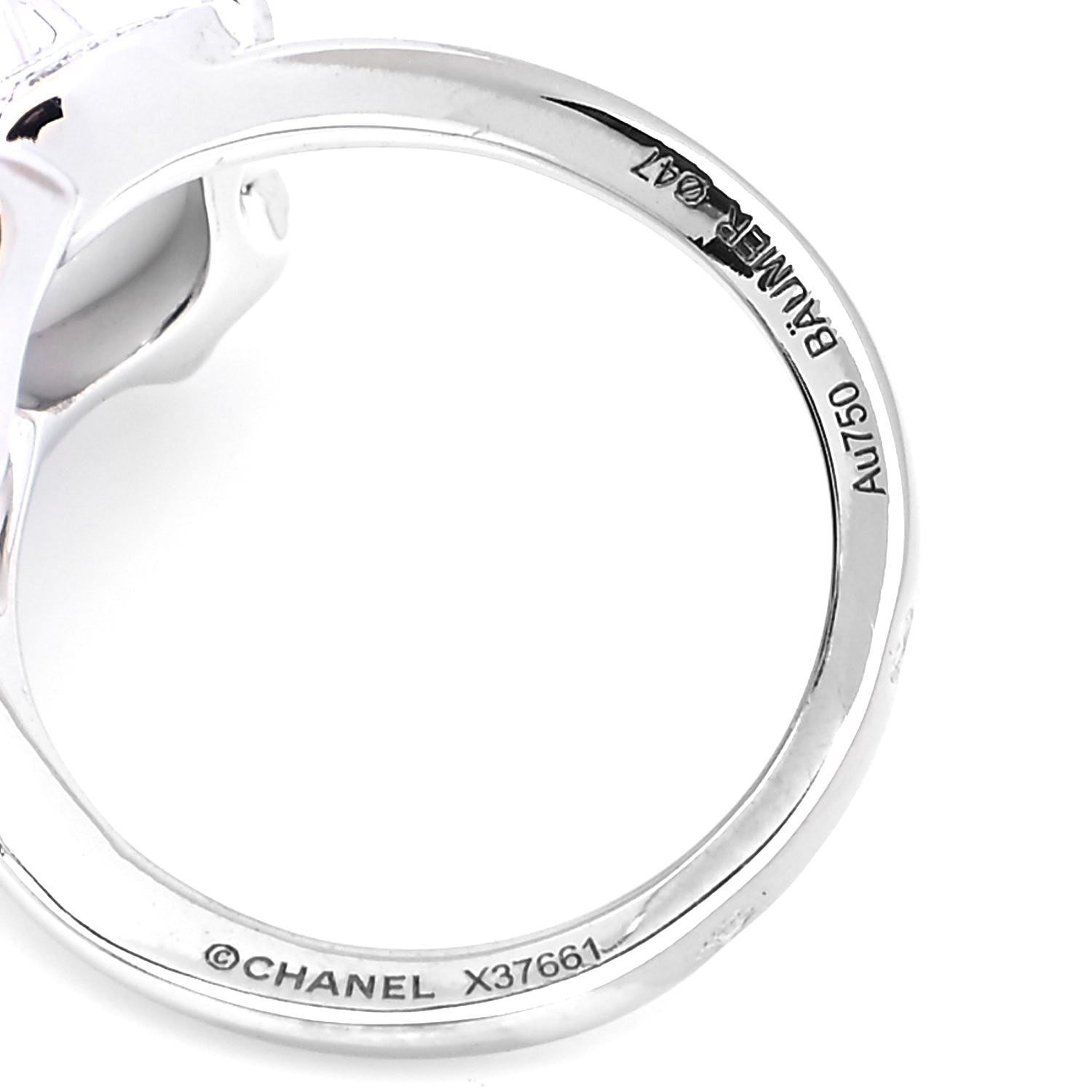 Chanel 18K White Gold Diamond Onyx White Agate Camelia Sculpte Ring 47 4 4 of 5