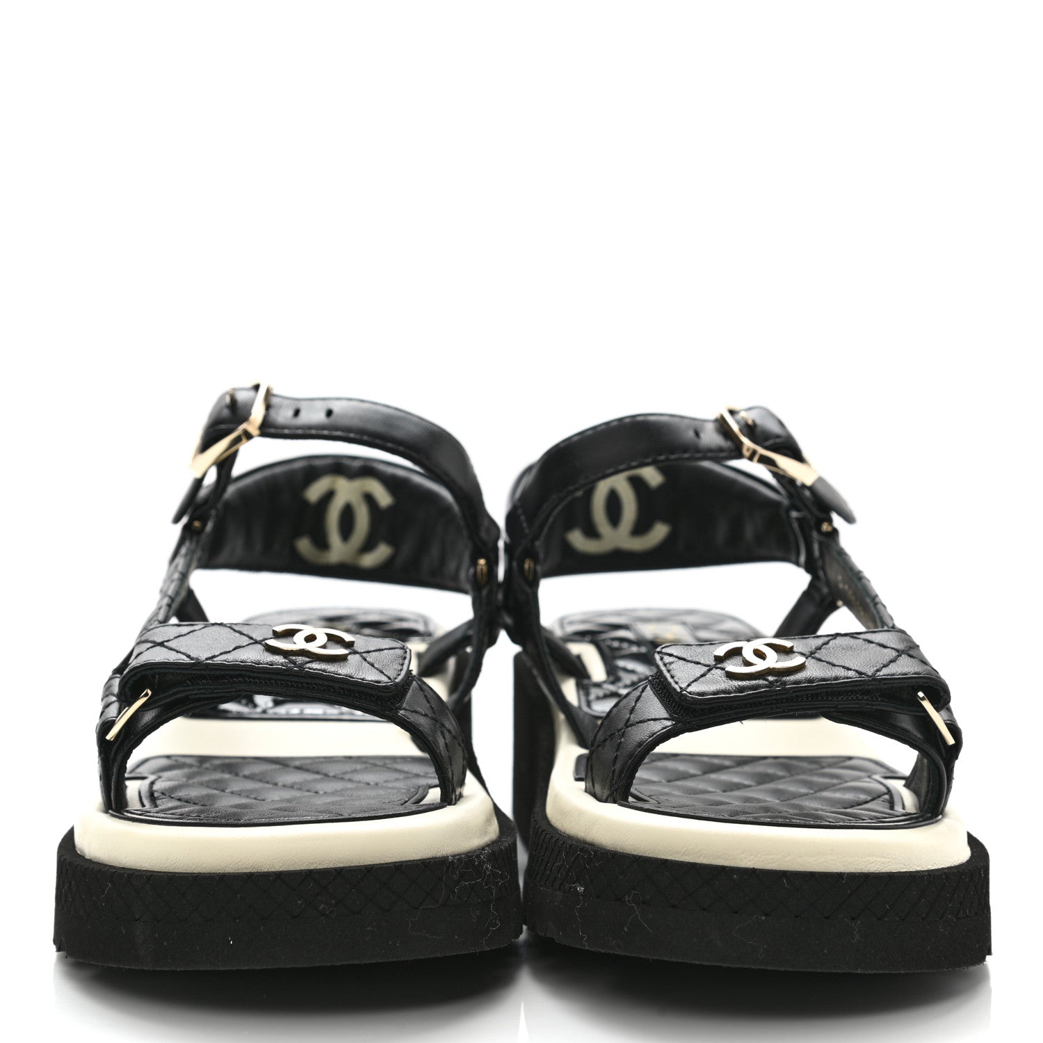 Chanel Lambskin Patent Logo Platform Sandals 36 Black 2 of 8