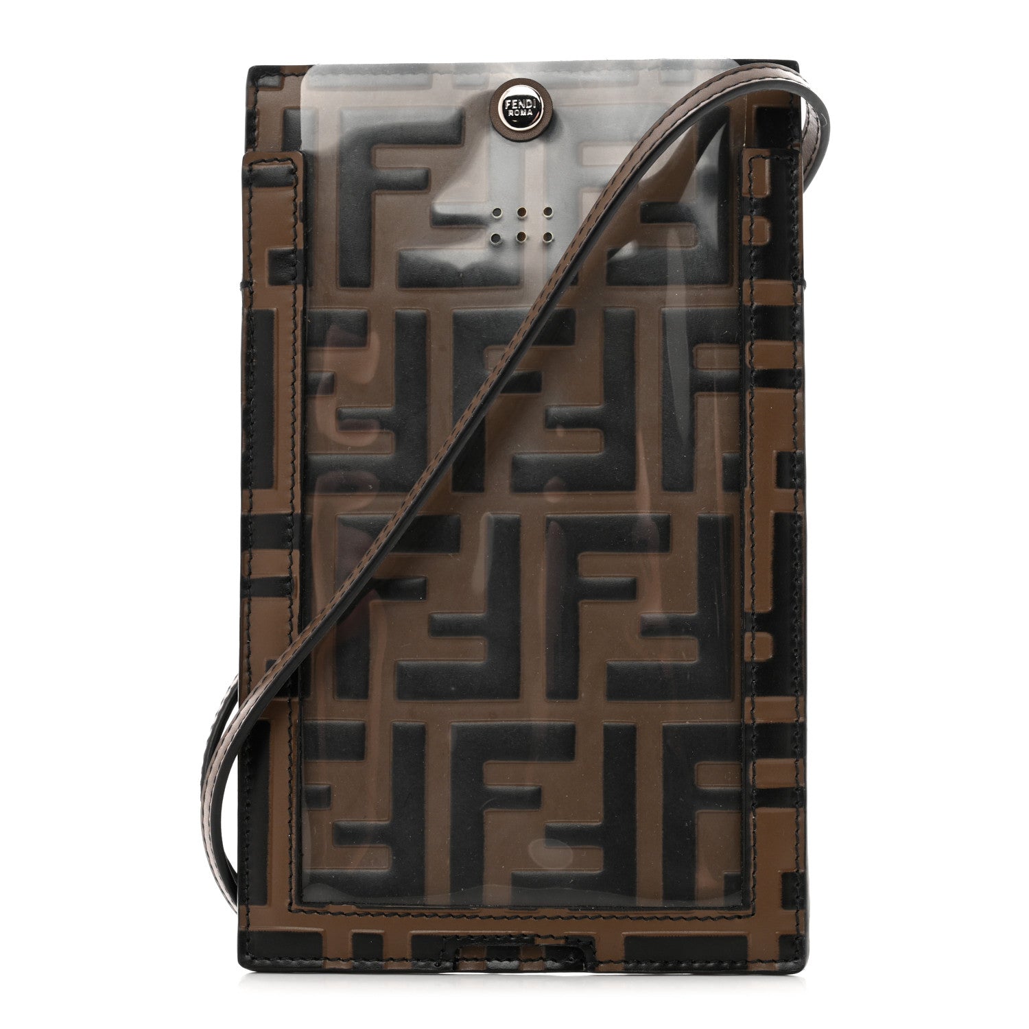 Fendi Calfskin FF 1974 Embossed Iphone X Lanyard Case Maya Black 1 of 5