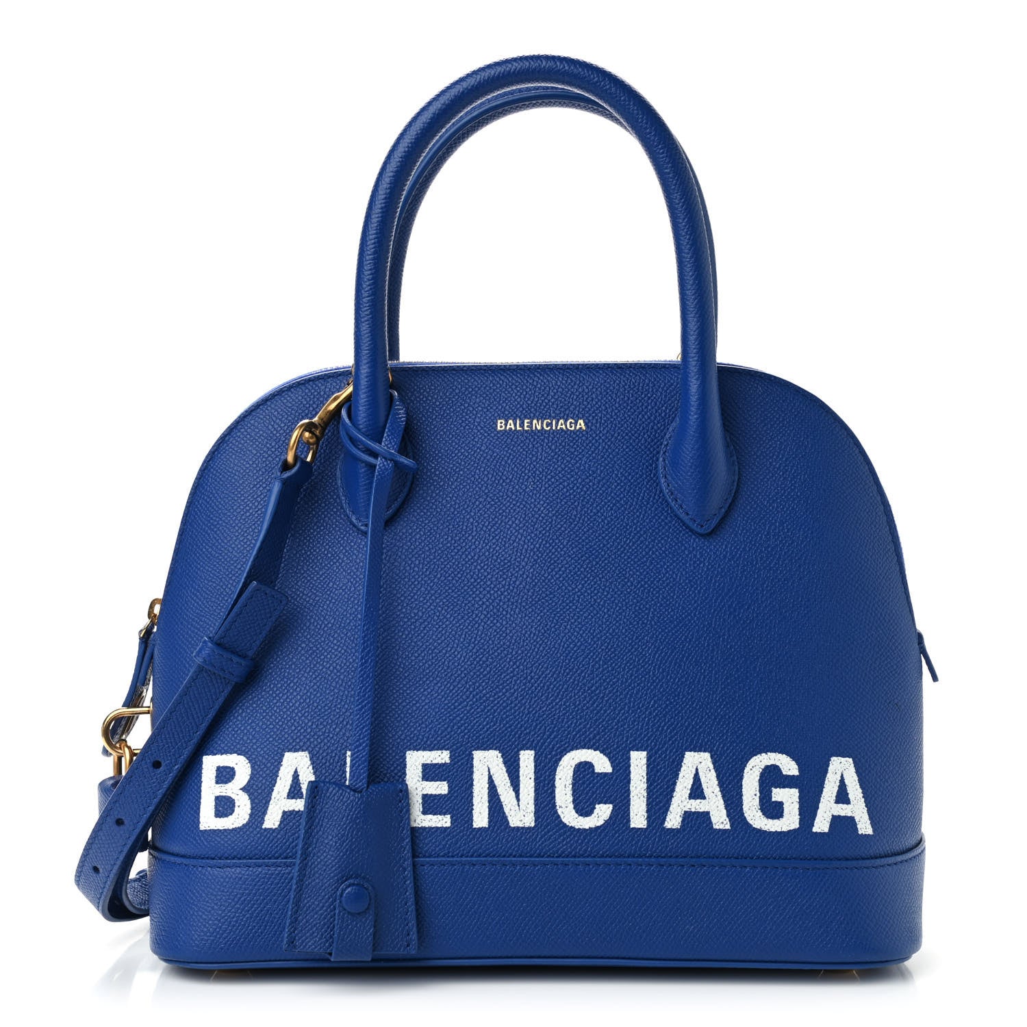 Balenciaga Signature Grained Calfskin Logo S Ville Top Handle Bag Bleu Roi White 1 of 9