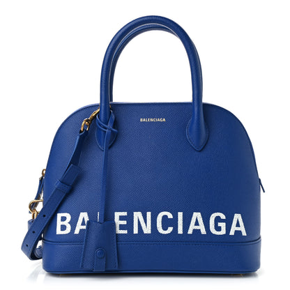 Balenciaga Signature Grained Calfskin Logo S Ville Top Handle Bag Bleu Roi White 1 of 9