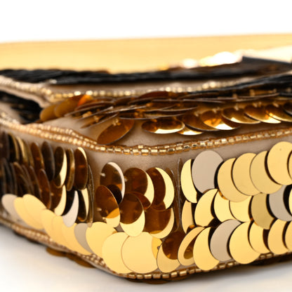Fendi Sequin Paillettes Vitello Laminato Striped Baguette 1997 Oro Sfumato 8 of 9