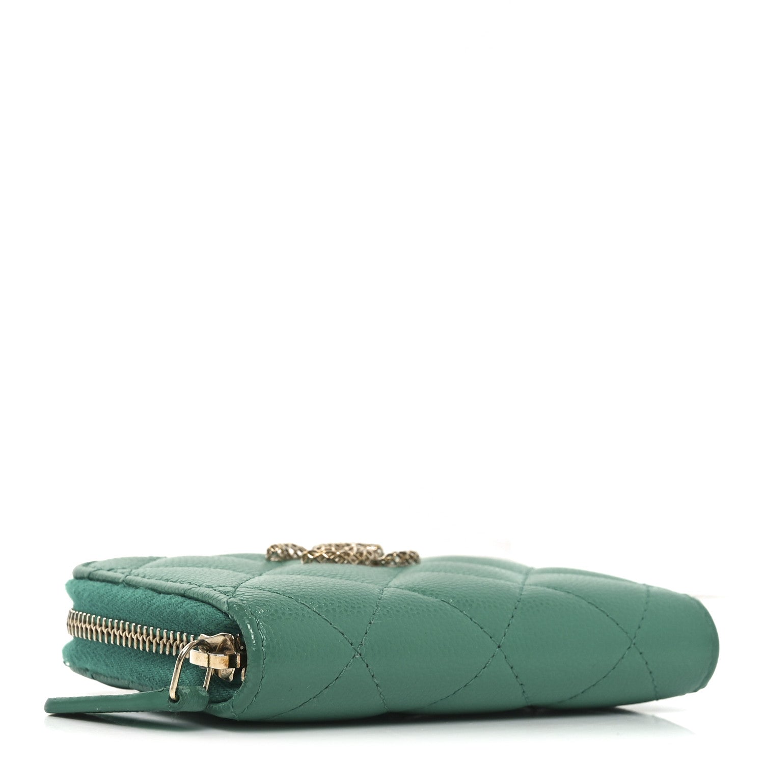 Chanel Caviar Quilted Perforated CC Zip Coin Purse Green 4 of 7