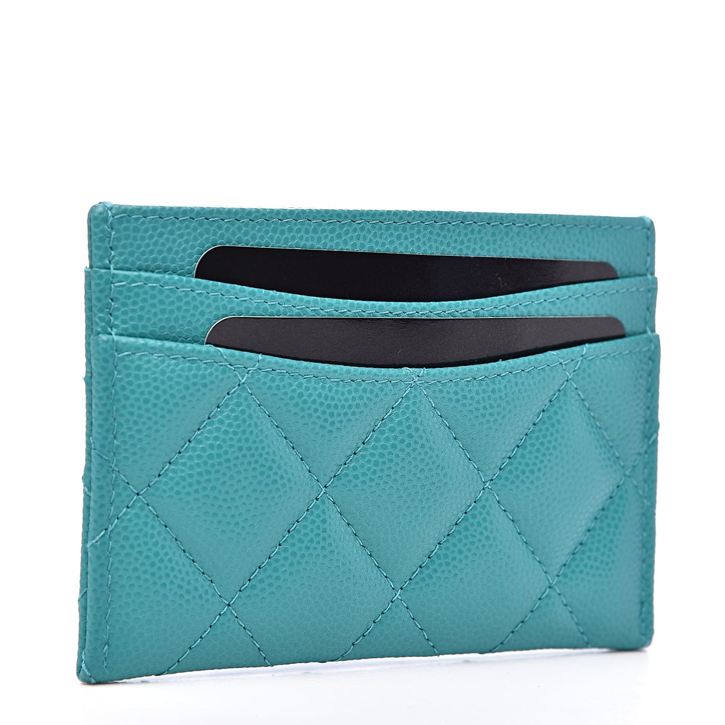 Caviar Quilted Card Holder Turquoise