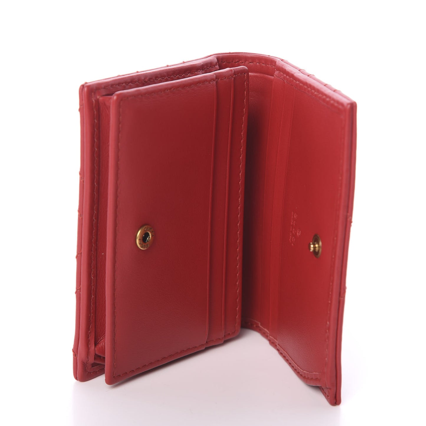 Calfskin Matelasse GG Marmont Card Case Wallet Hibiscus Red