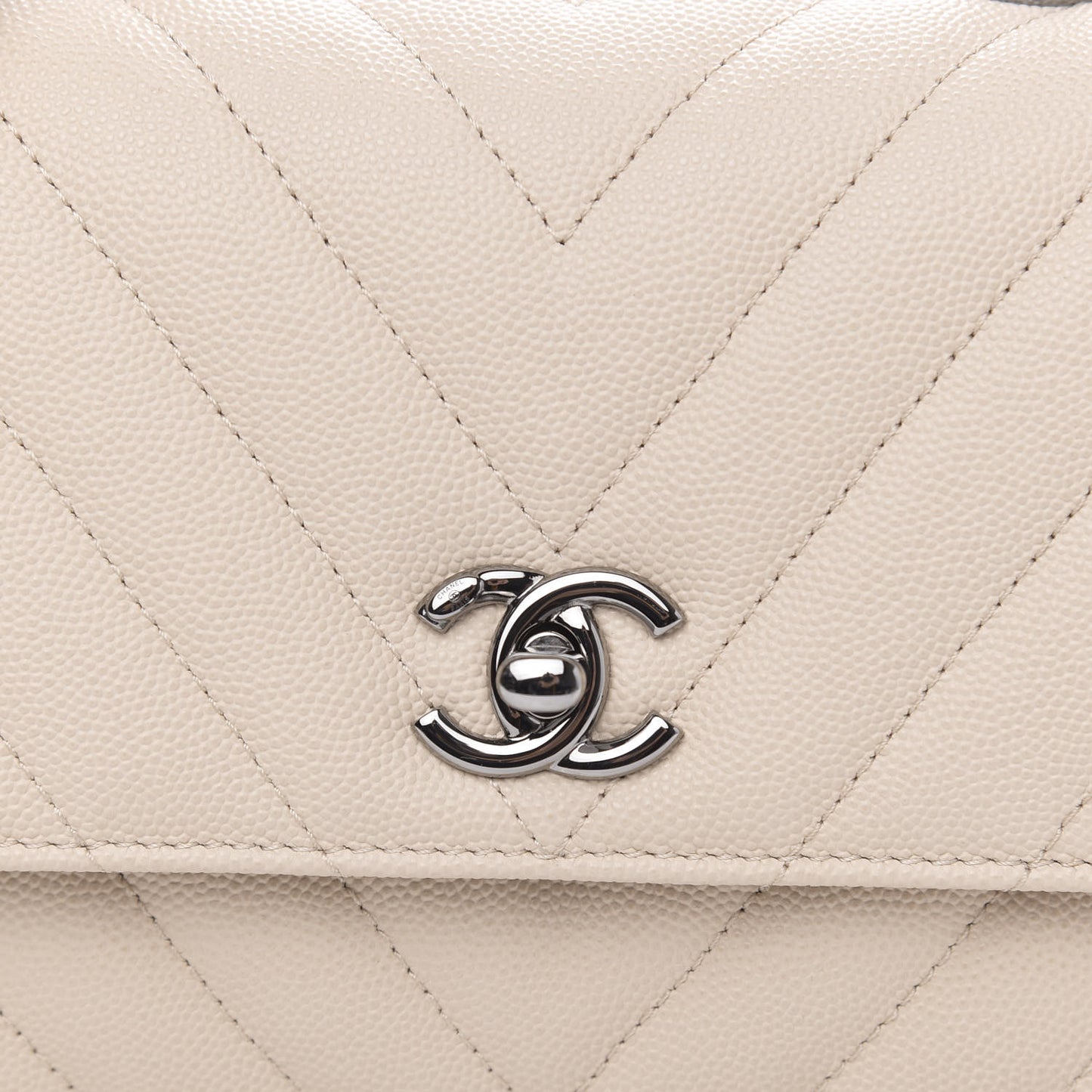 Caviar Chevron Quilted Mini Coco Handle Flap Beige