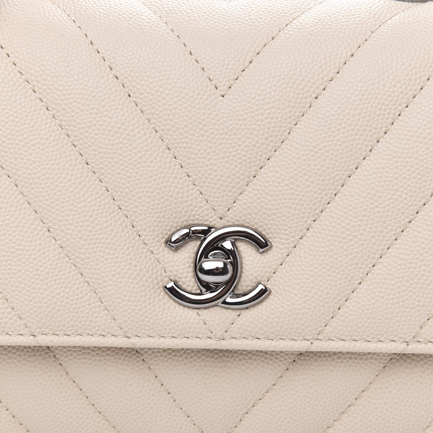 Chanel Caviar Chevron Quilted Mini Coco Handle Flap Beige 11 of 11