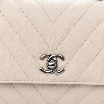 Chanel Caviar Chevron Quilted Mini Coco Handle Flap Beige 11 of 11