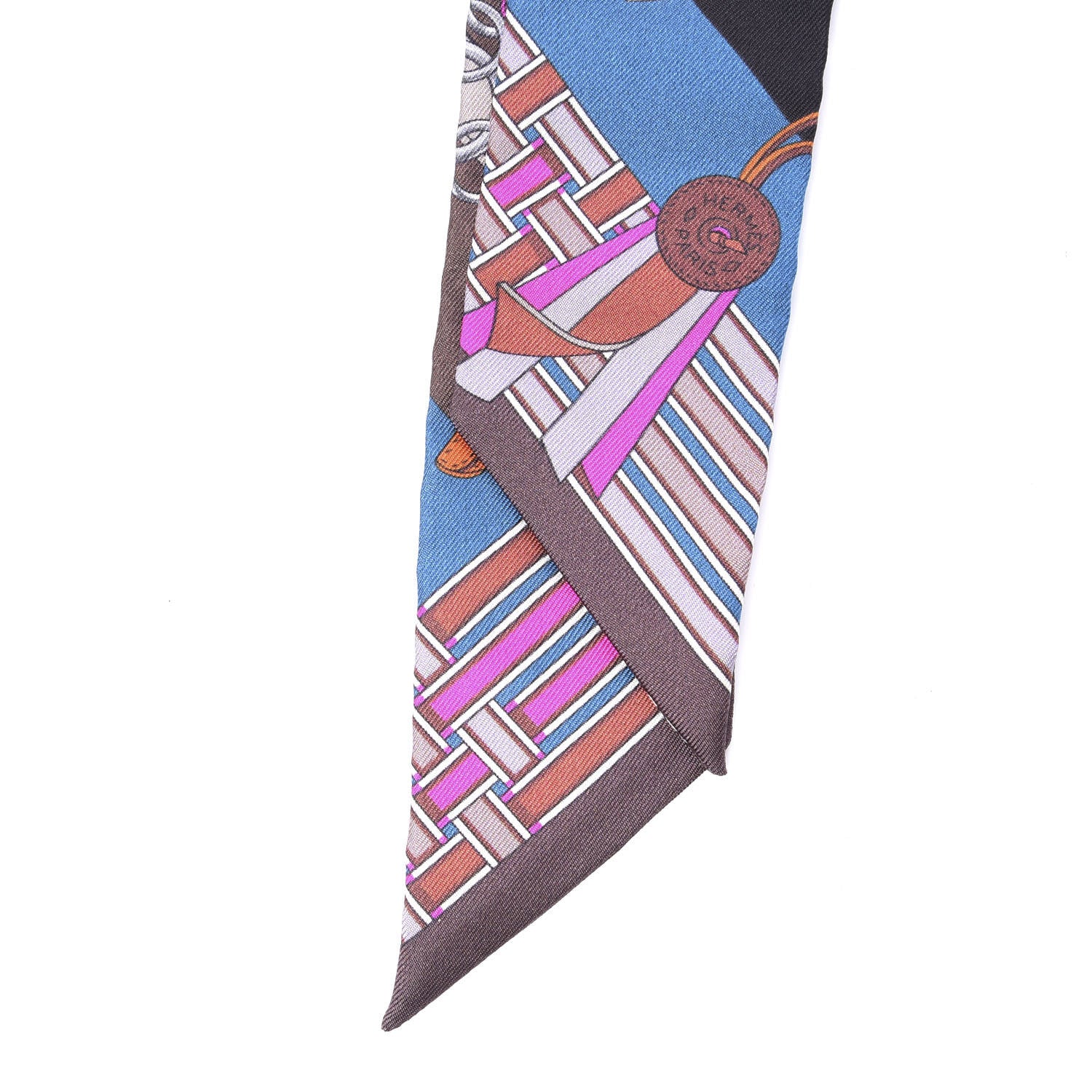 Hermes Silk Brides et Gris Twilly Marron Bleu Orange 2 of 4