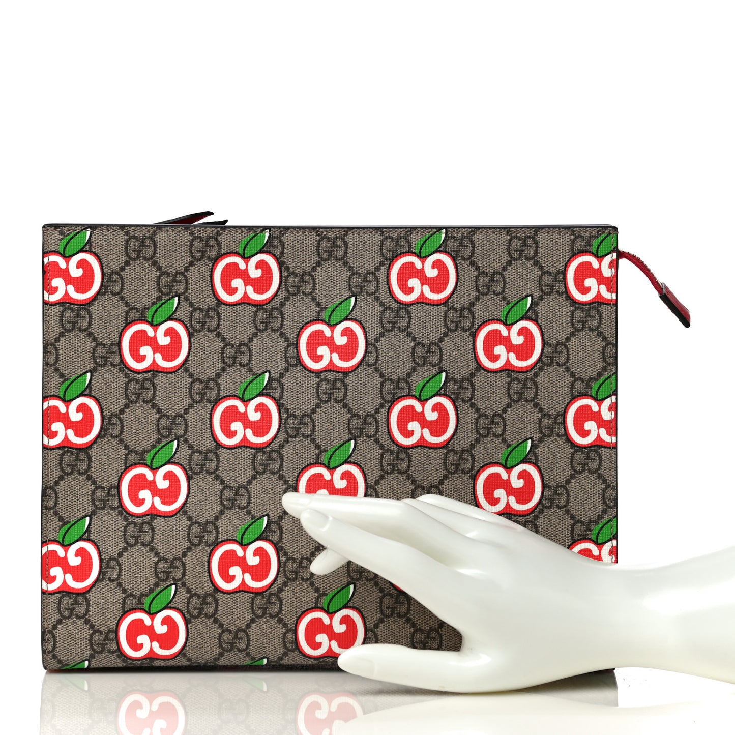 GG Supreme Monogram Apple Large Cosmetic Case Beige Multicolor Lobster Red