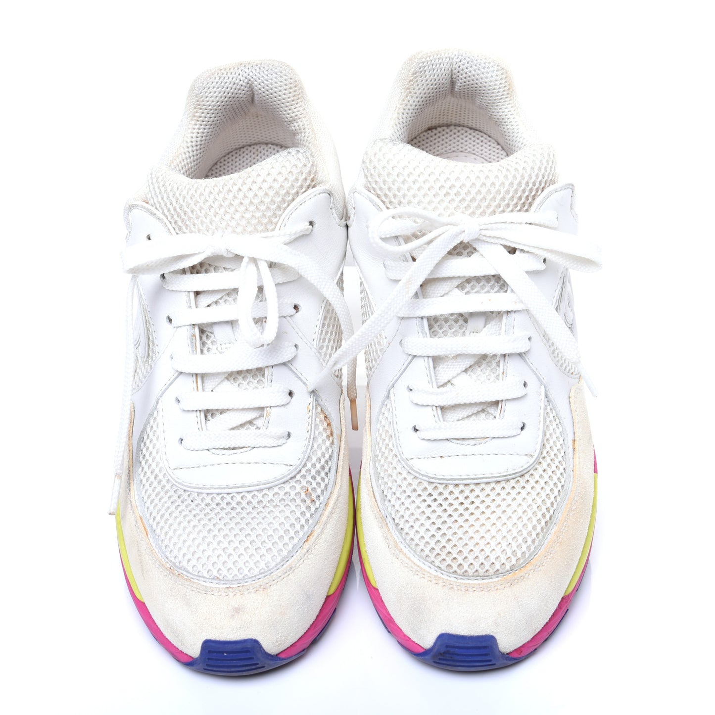 Suede Calfskin CC Sneakers 37 White Pink Green