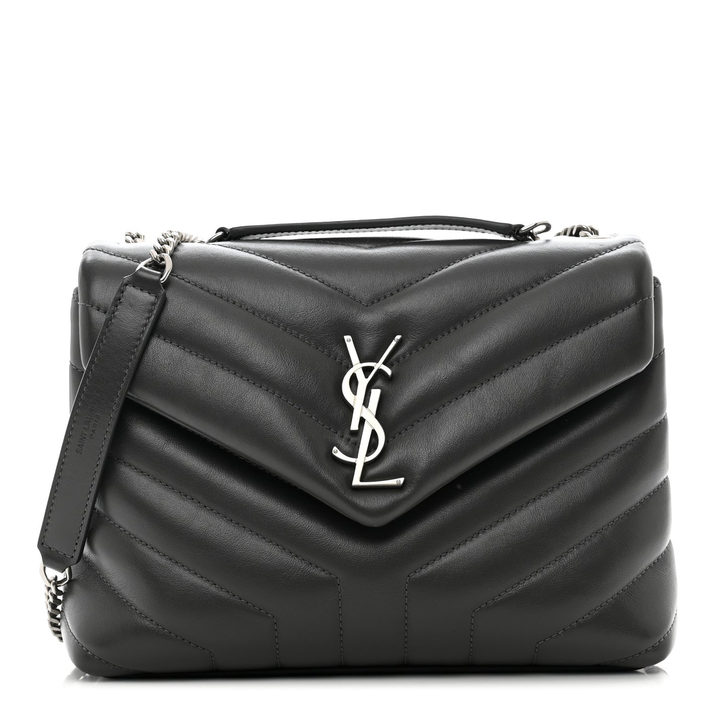 Calfskin Y Quilted Monogram Small Loulou Chain Satchel Grey Khaki