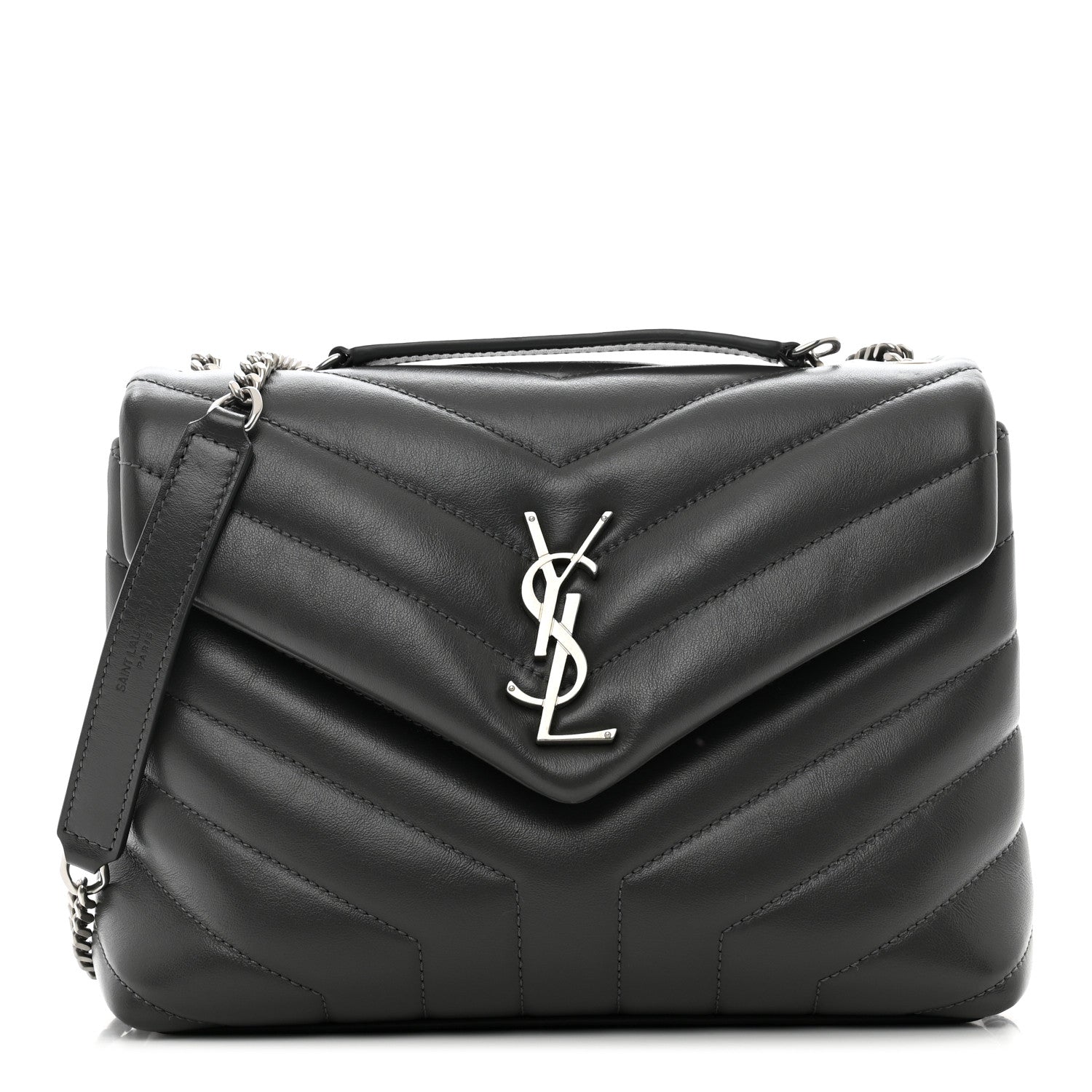 Saint Laurent Calfskin Y Quilted Monogram Small Loulou Chain Satchel Grey Khaki 1 of 11