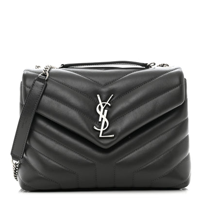 Saint Laurent Calfskin Y Quilted Monogram Small Loulou Chain Satchel Grey Khaki 1 of 11