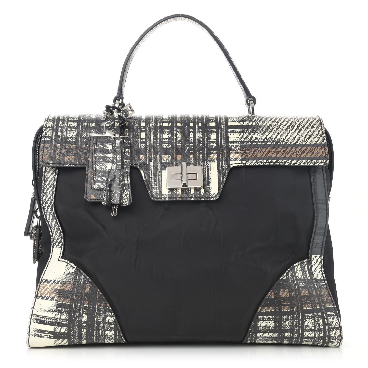 Prada Tessuto Nylon Saffiano Tartan Print Satchel Bianco Dis Tartan 1 of 13