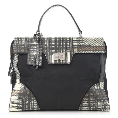Prada Tessuto Nylon Saffiano Tartan Print Satchel Bianco Dis Tartan 1 of 13
