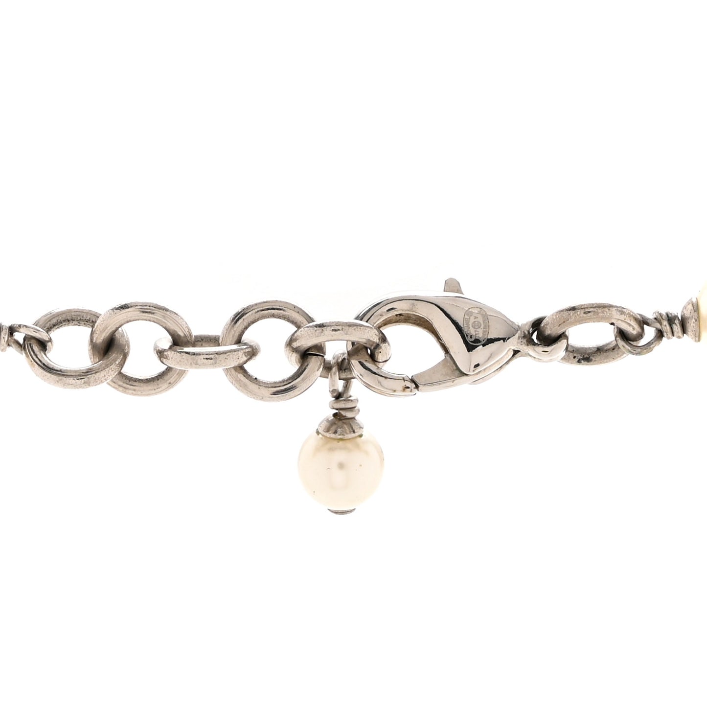 Graduated Pearl Crystal CC Long Necklace Silver