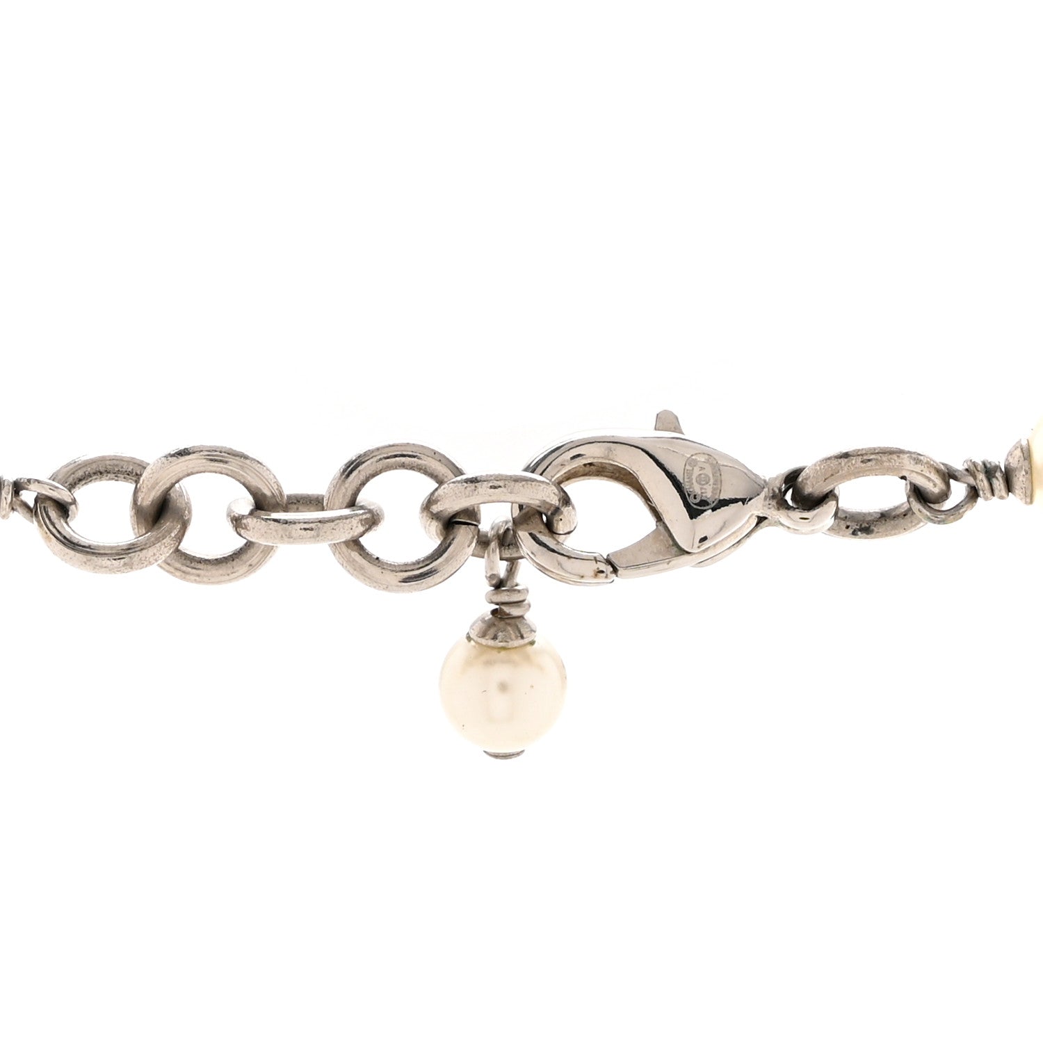 Chanel Graduated Pearl Crystal CC Long Necklace Silver 5 of 8