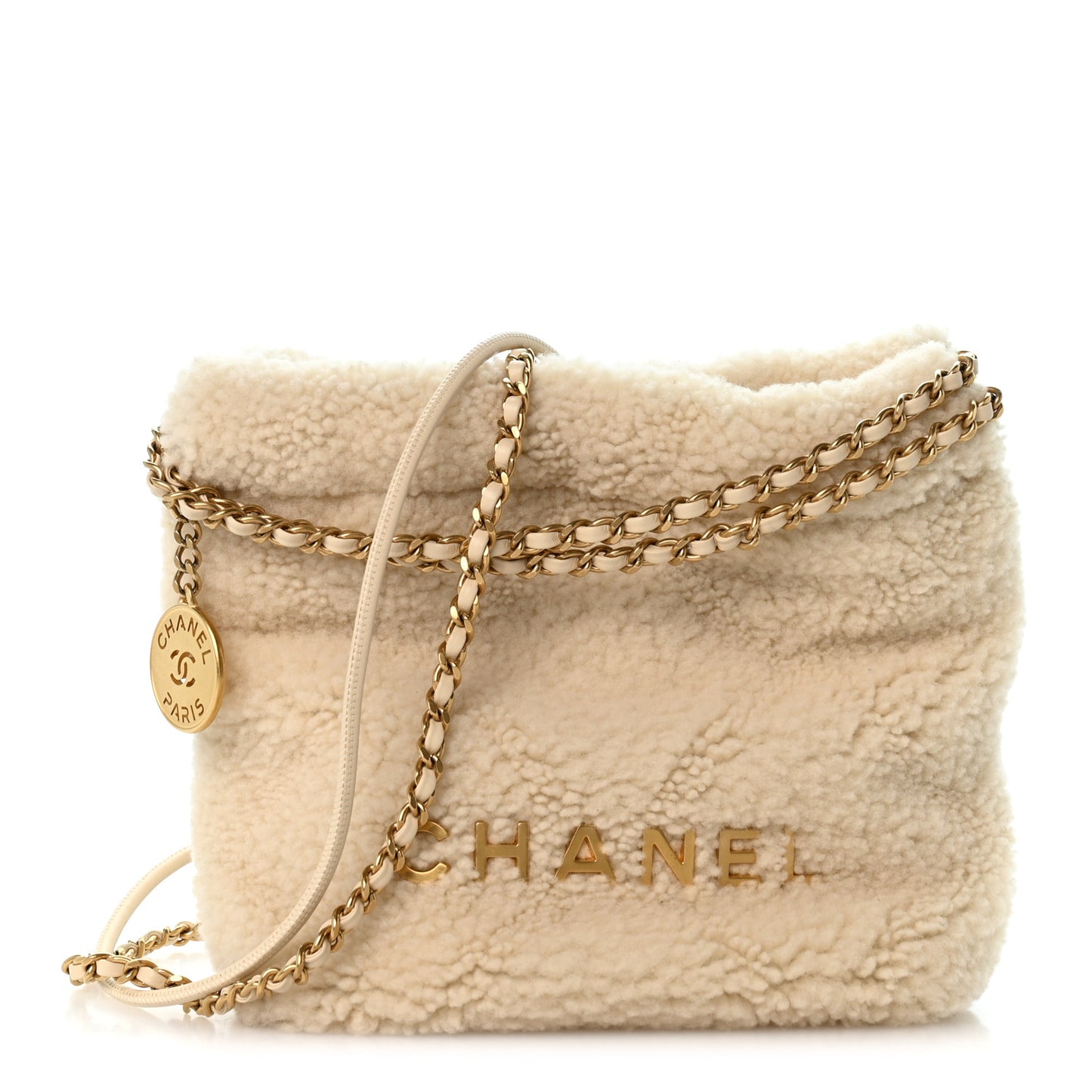 Shearling Quilted Small Chanel 22 White