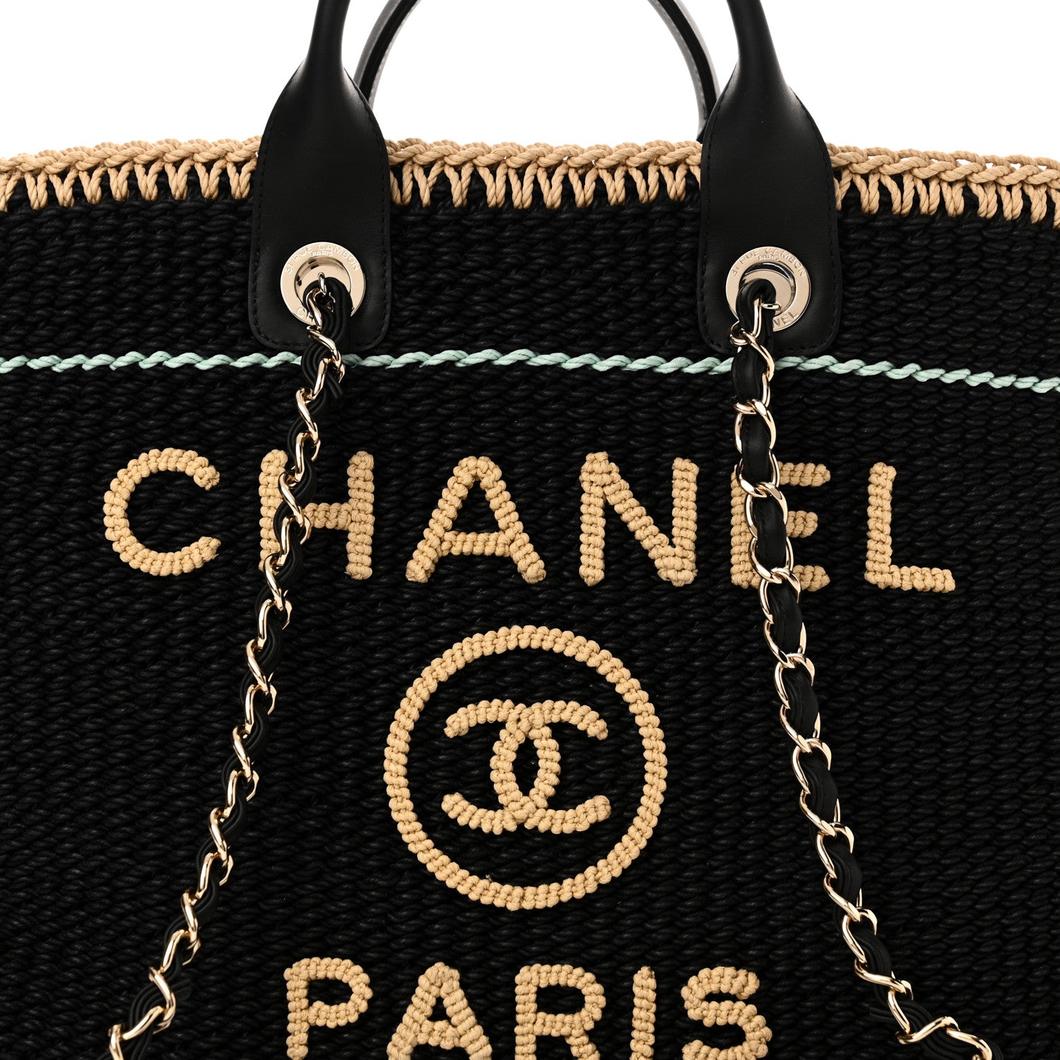 Chanel Cotton Crochet Large Deauville Tote Black Beige 9 of 11