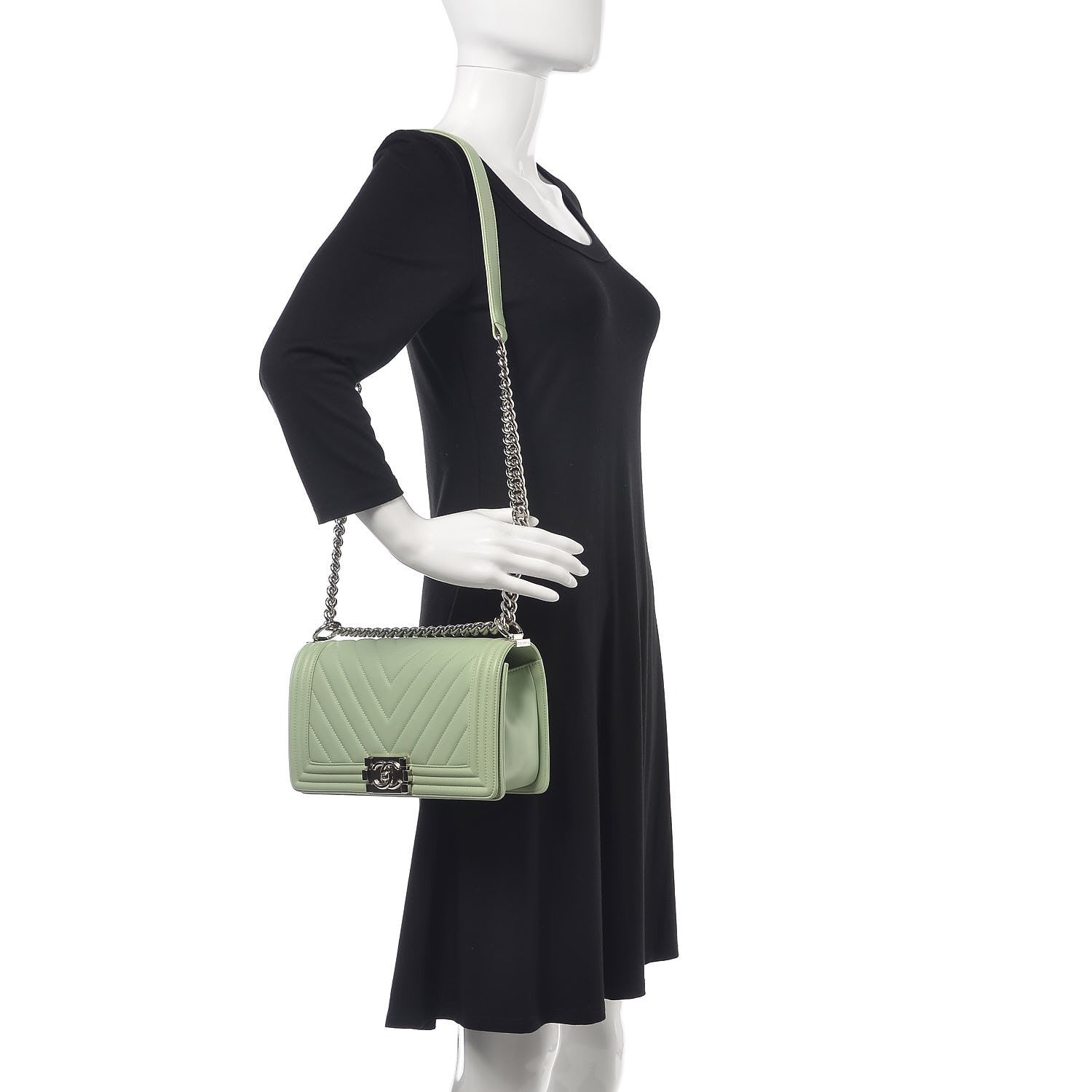 Chanel Calfskin Chevron Quilted Medium Boy Flap Light Green 2 of 11