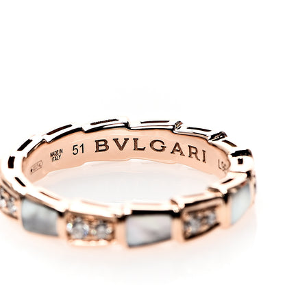 Bulgari 18K Rose Gold Diamond Mother of Pearl 4mm Serpenti Viper Band Ring 51 5.75 3 of 3