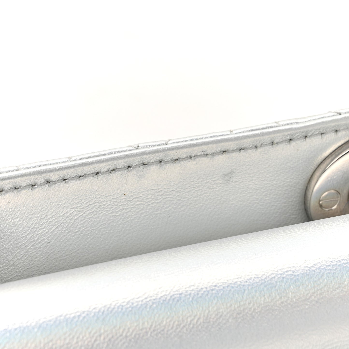 Metallic Lambskin Cannage Medium Lady D-Joy Silver