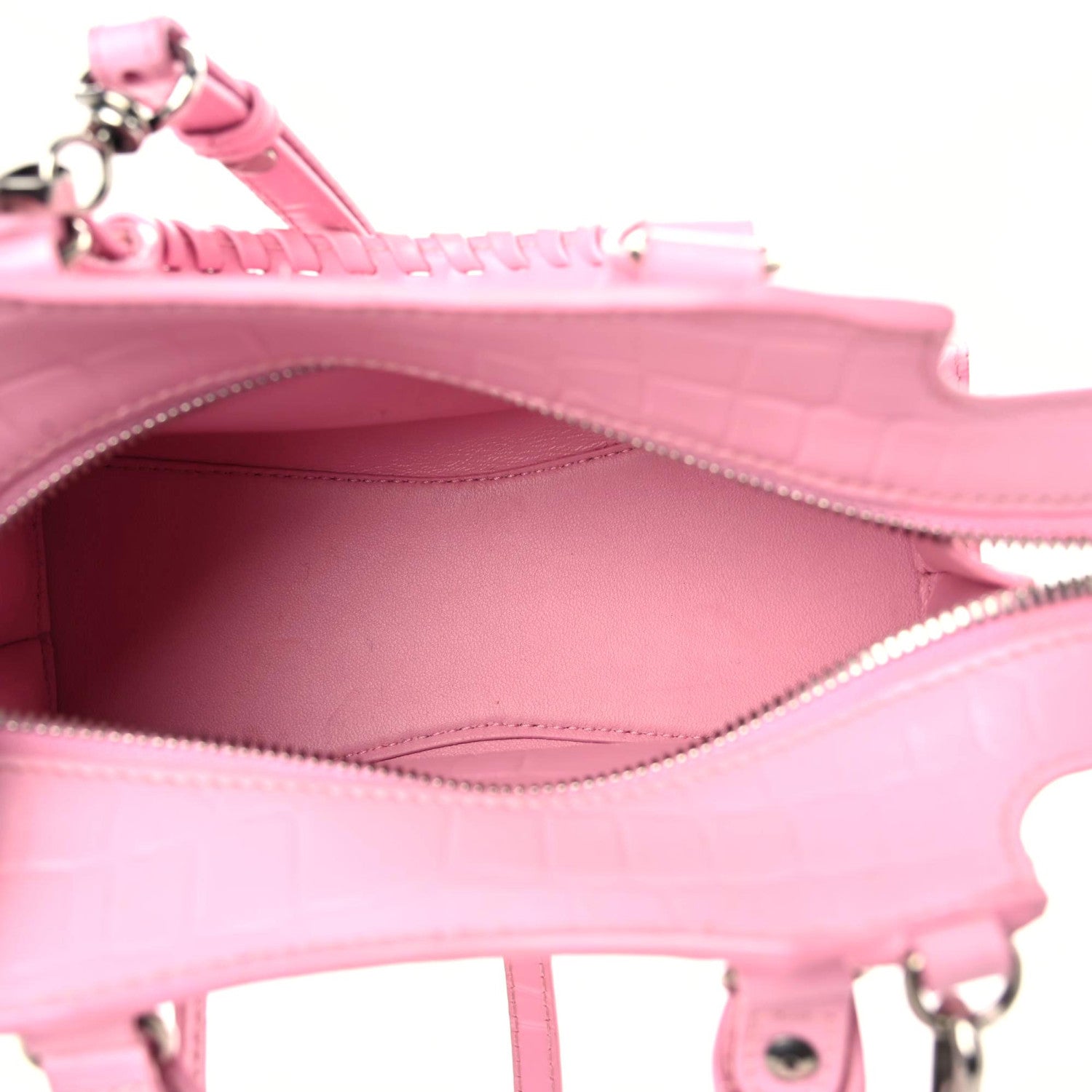Balenciaga Semi Shiny Calfskin Crocodile Embossed Neo Classic Silver Hardware Mini City Pink 18 of 22
