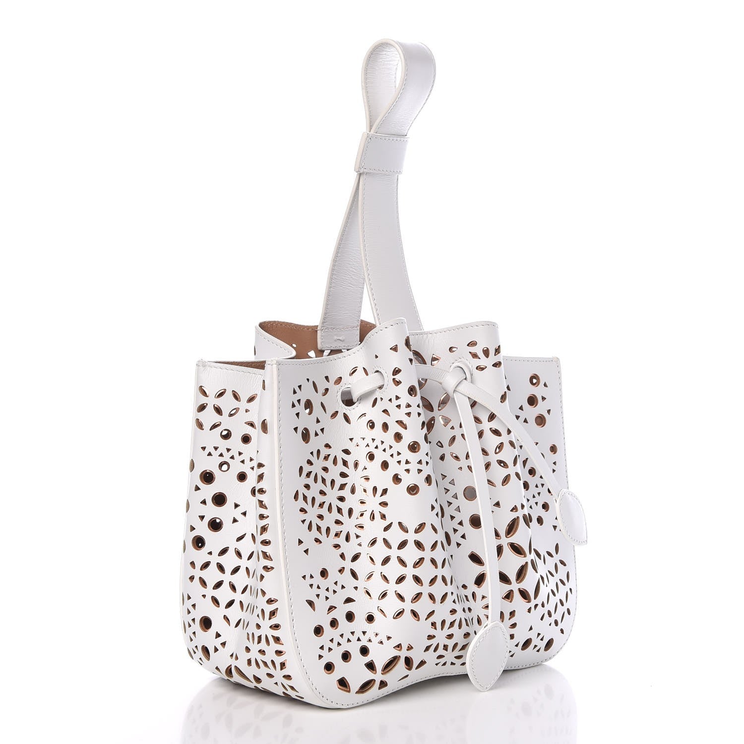 Alaia Lux Calfskin Laser Cut Rose-Marie 19 Bag White 3 of 9
