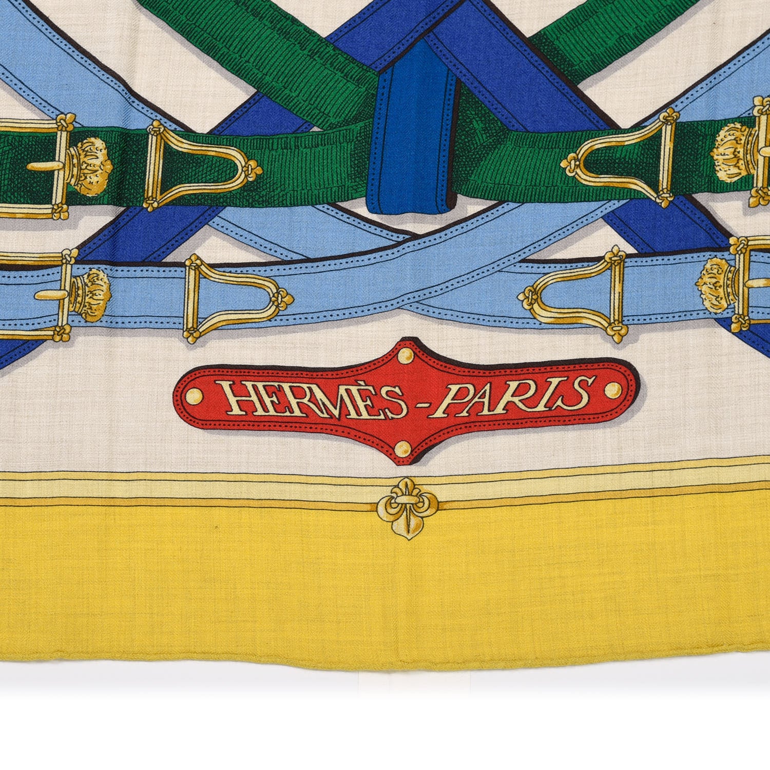 Hermes Cashmere Silk Cavalcadour Shawl 140 Naturel Jaune Multi 3 of 7
