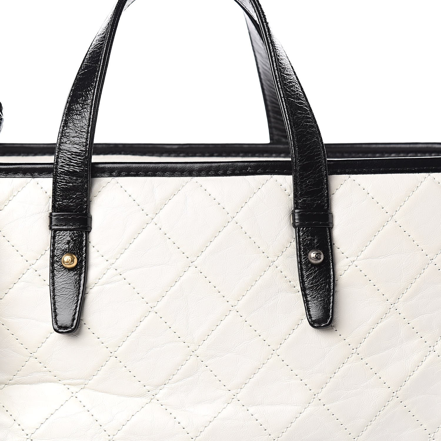 Chanel Aged Calfskin Quilted Large Gabrielle Shopping Tote White Black 10 of 11