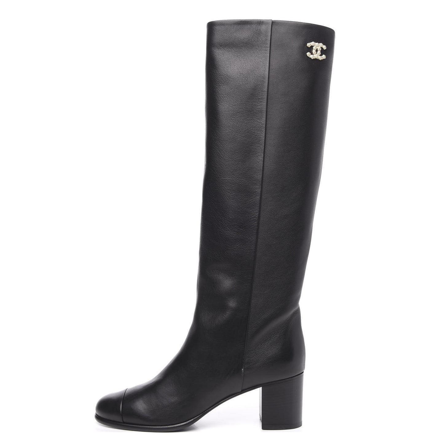 Calfskin CC High Boots 40 Black