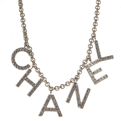 Chanel Metal Crystal Cha-Nel Logo Necklace Gold 1 of 5