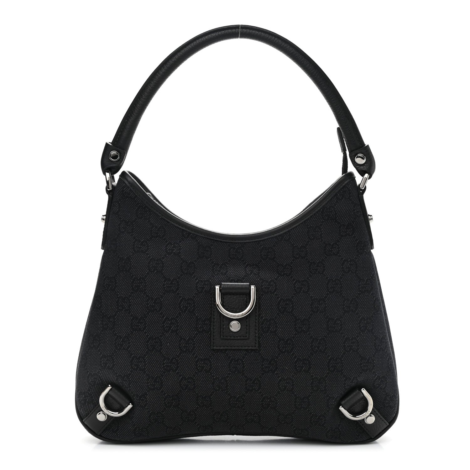 Gucci Denim Monogram Abbey D Ring Hobo Black 1 of 10